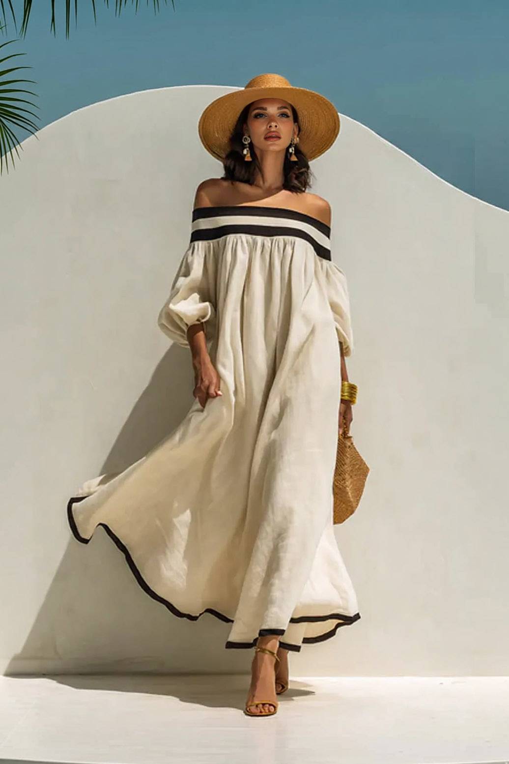 Color Contrast Off-Shoulder Loose-Fitting Dress