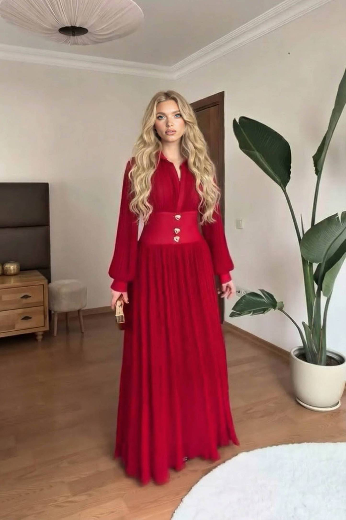 High-Waist Pleated Maxi Dress