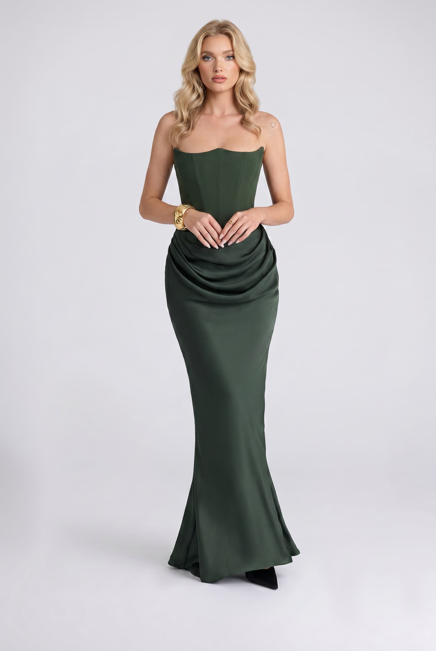 Strapless Pleated Maxi Dress
