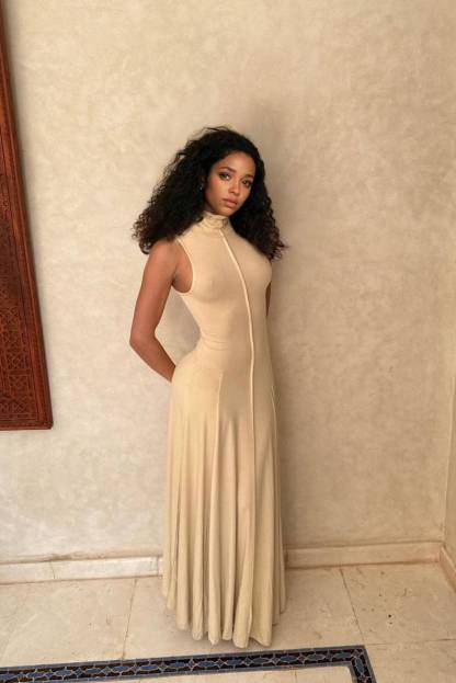 Minimalist Turtleneck Sleeveless Maxi Dress