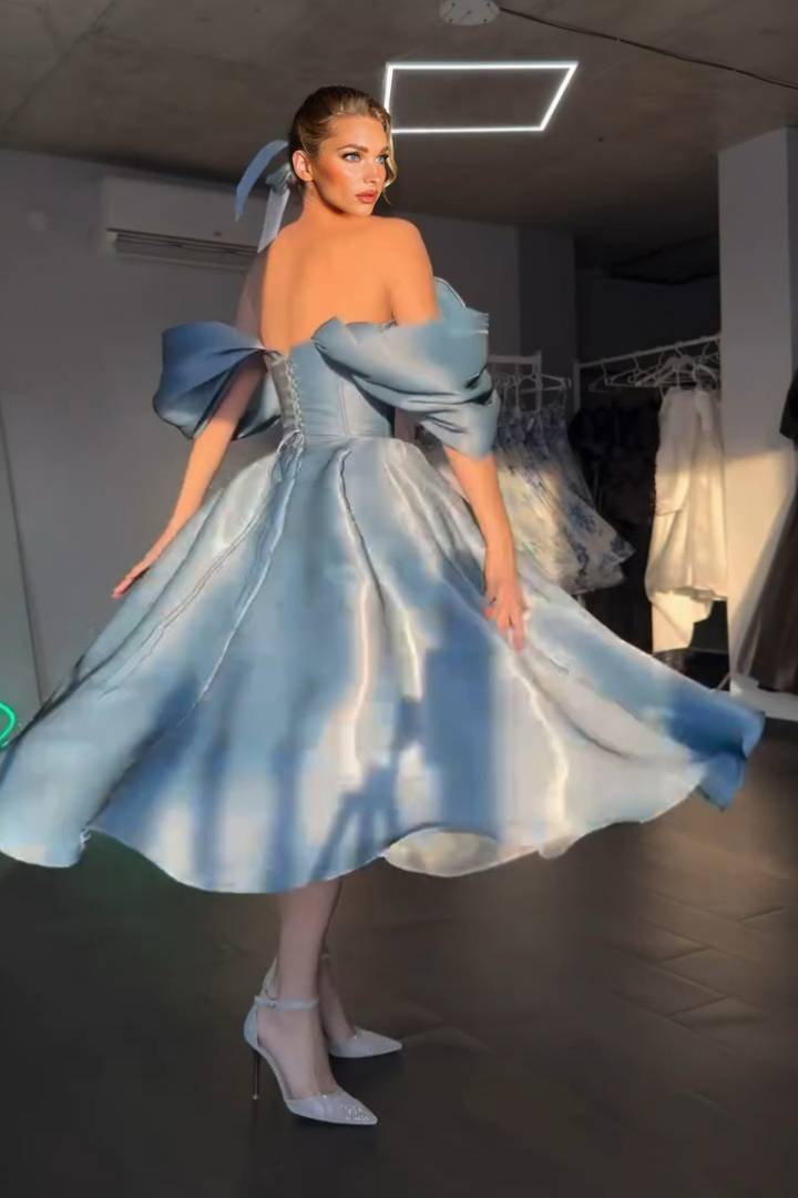 Elegant Off-shoulder A- Line Skirt Midi Dress