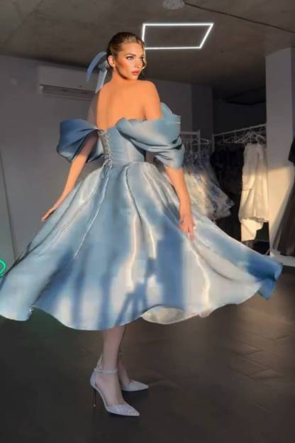 Elegant Off-shoulder A- Line Skirt Midi Dress