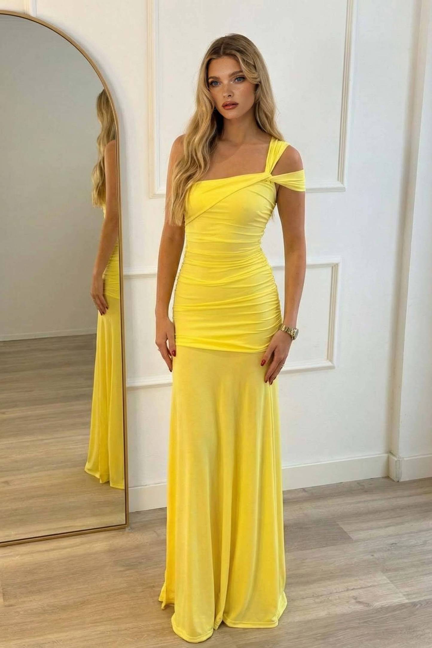 Off-Shoulder Asymmetrical Maxi Dress