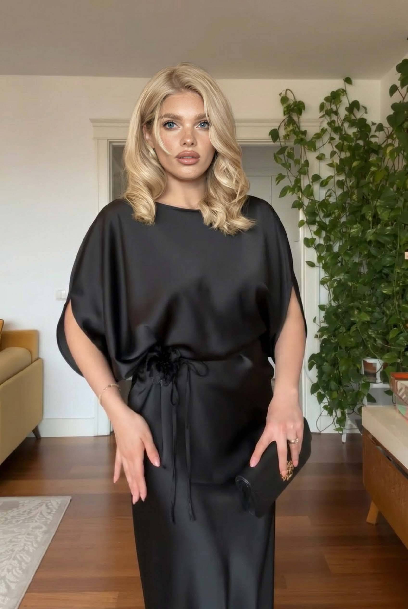 Lace-Up Design Irregular Shirt And Skirt Set