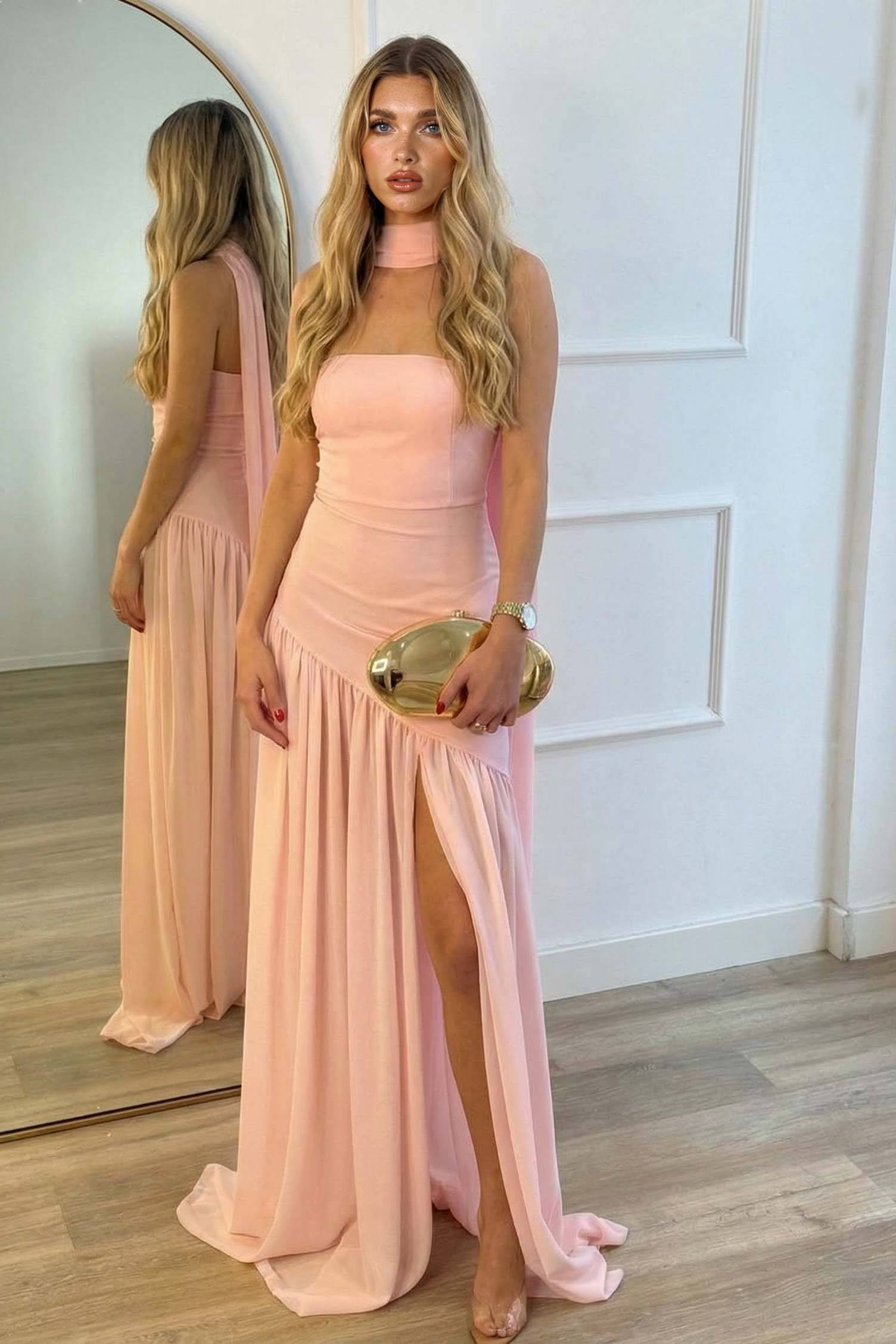 Strapless Slit Scarf Maxi Dress