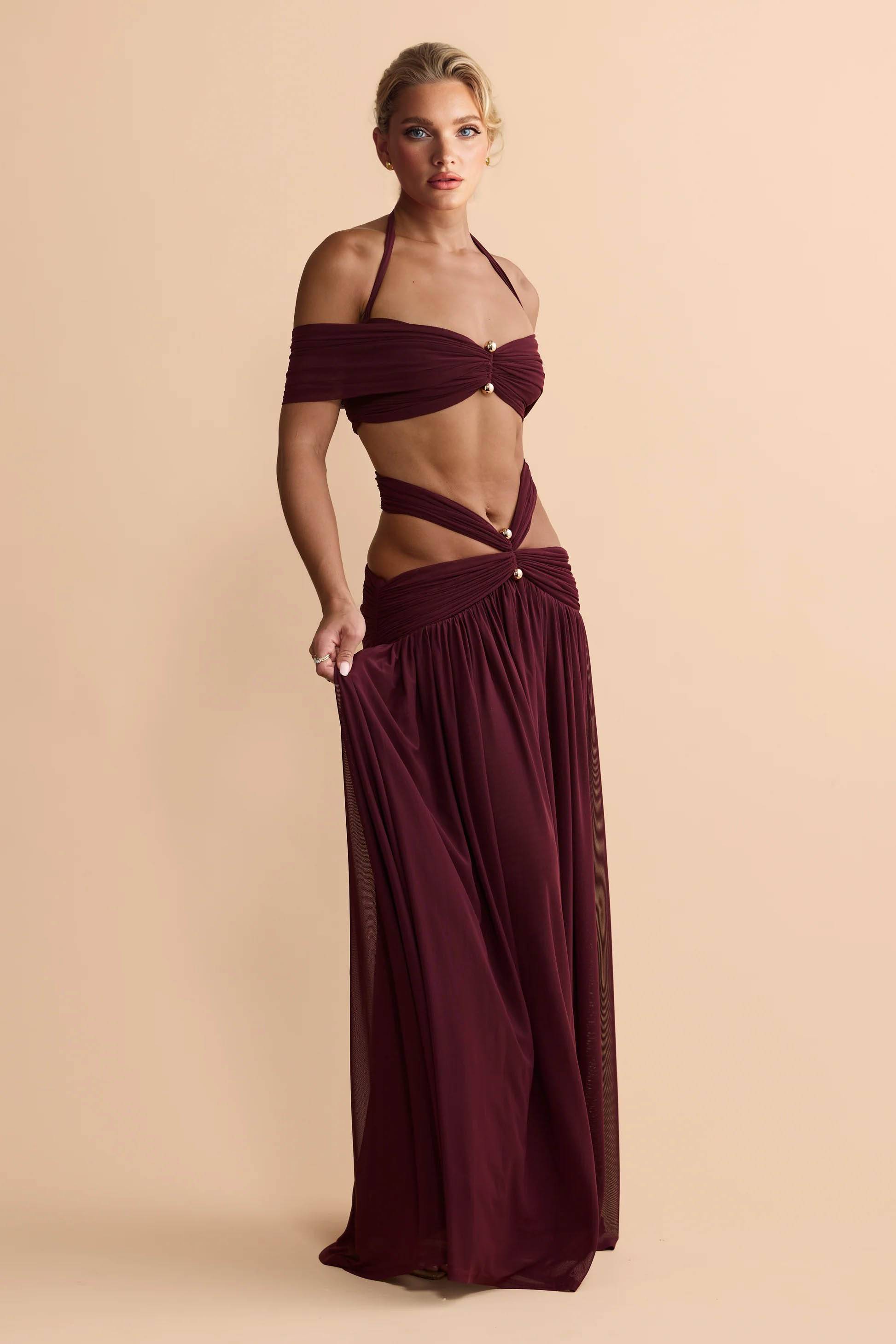 Strapless Top And Hollow Design Skirt Set