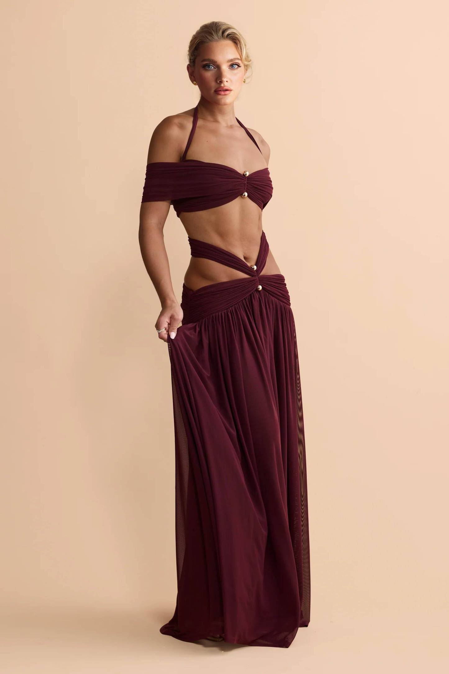 Strapless Top And Hollow Design Skirt Set