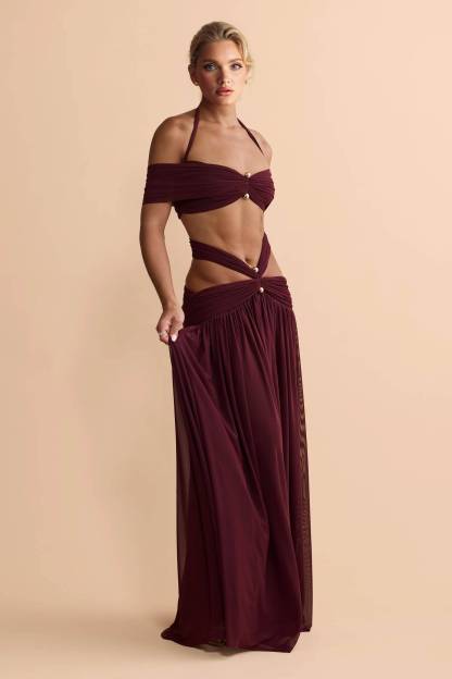 Strapless Top And Hollow Design Skirt Set