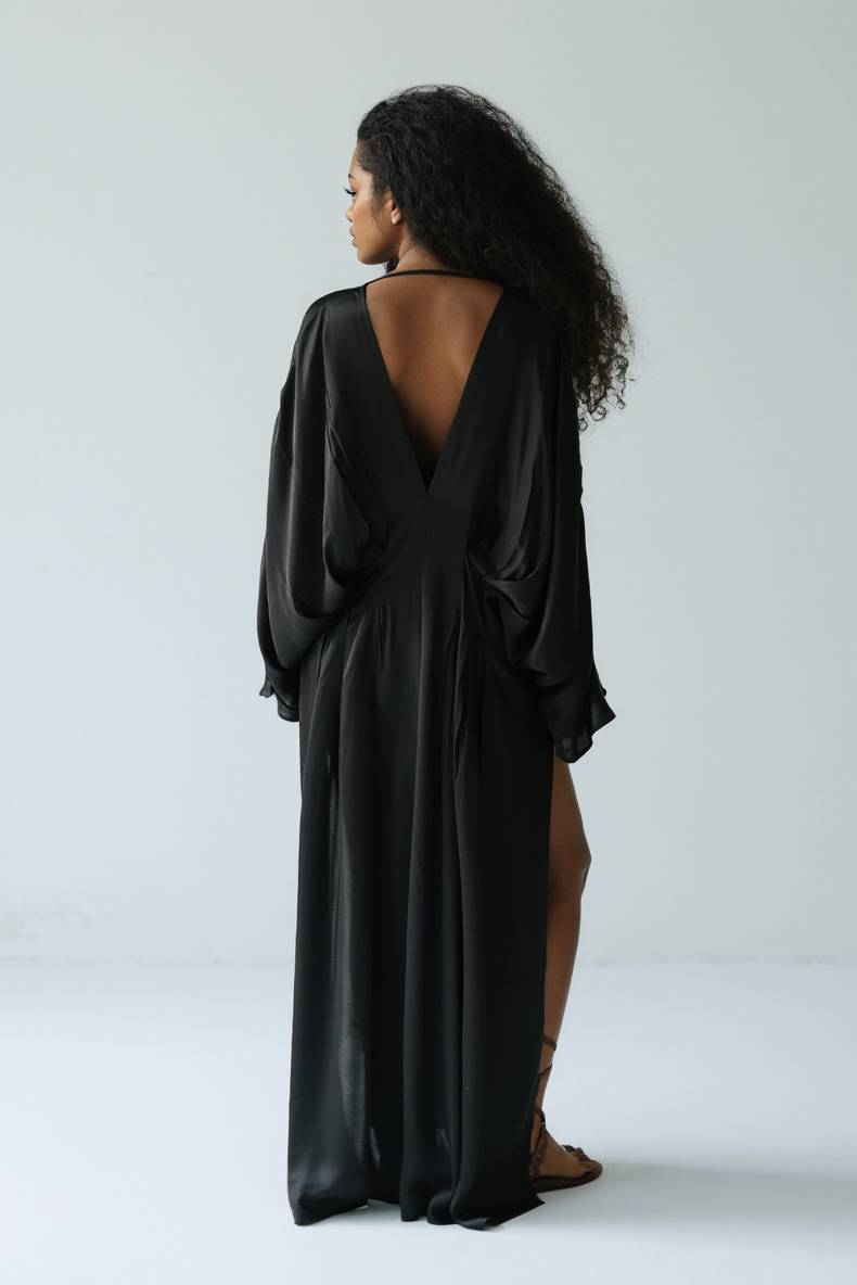 V-Neck Pleated Loose Maxi Dress