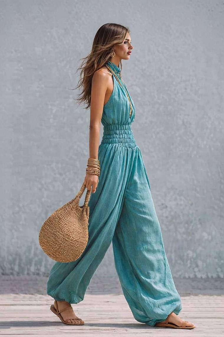 High-Neck Off-Shoulder Jumpsuits