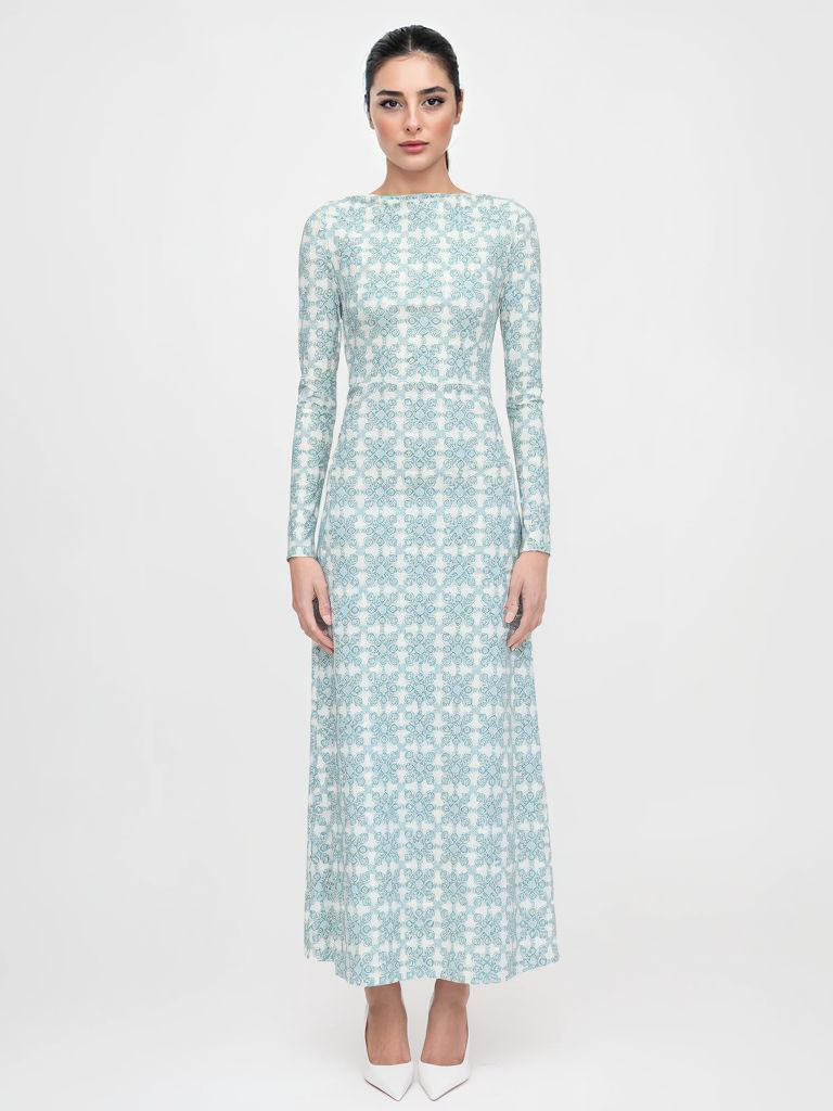 Simple Geometric Pattern Printed Slim-fit Maxi Dress