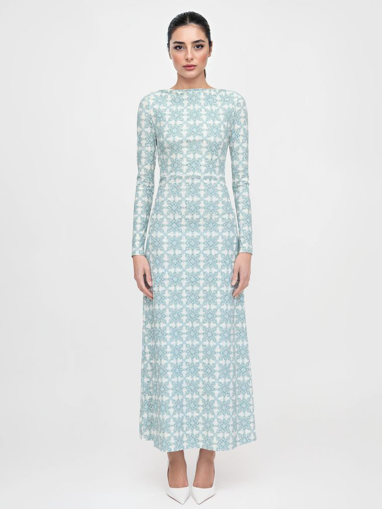 Simple Geometric Pattern Printed Slim-fit Maxi Dress