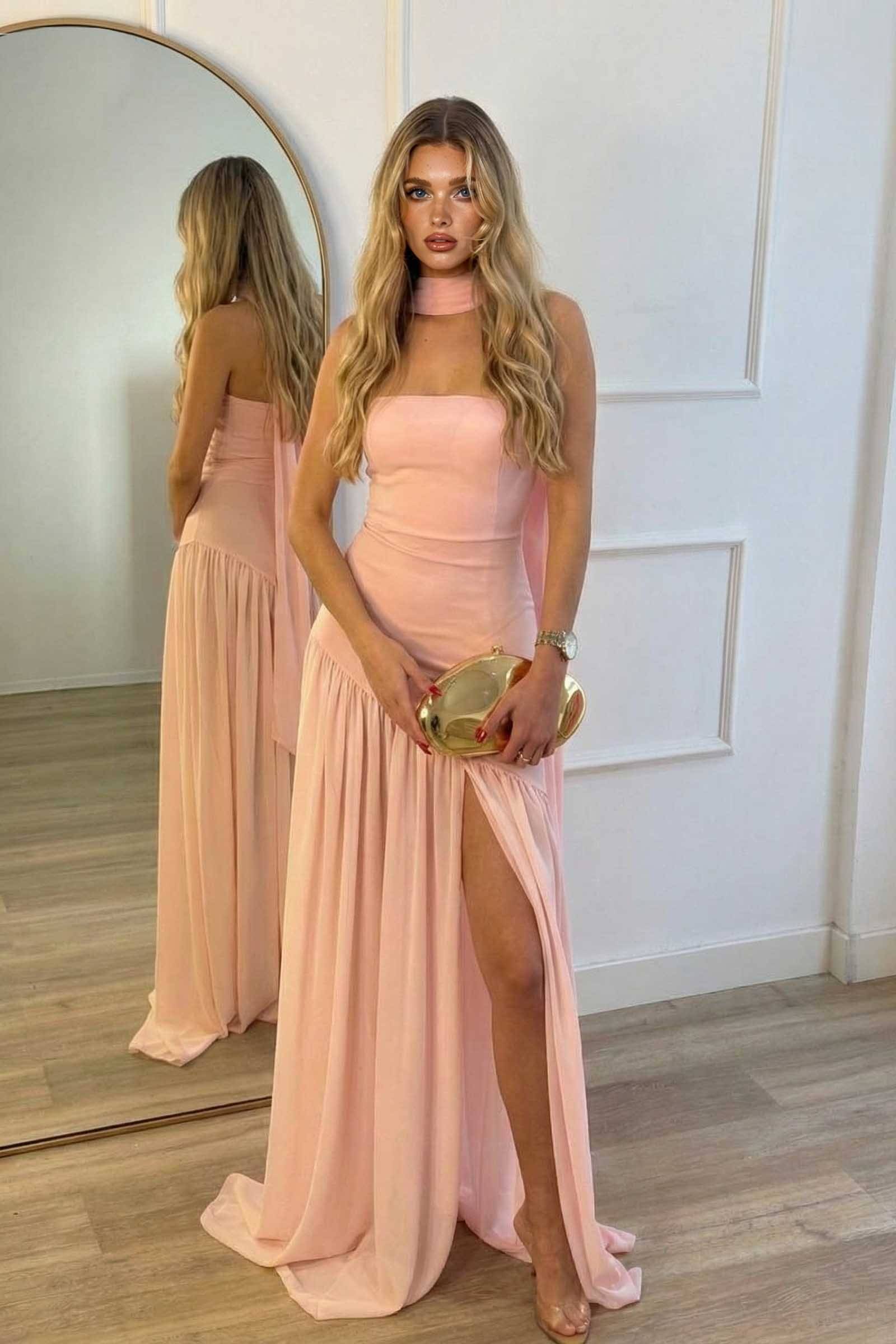 Strapless Slit Scarf Maxi Dress