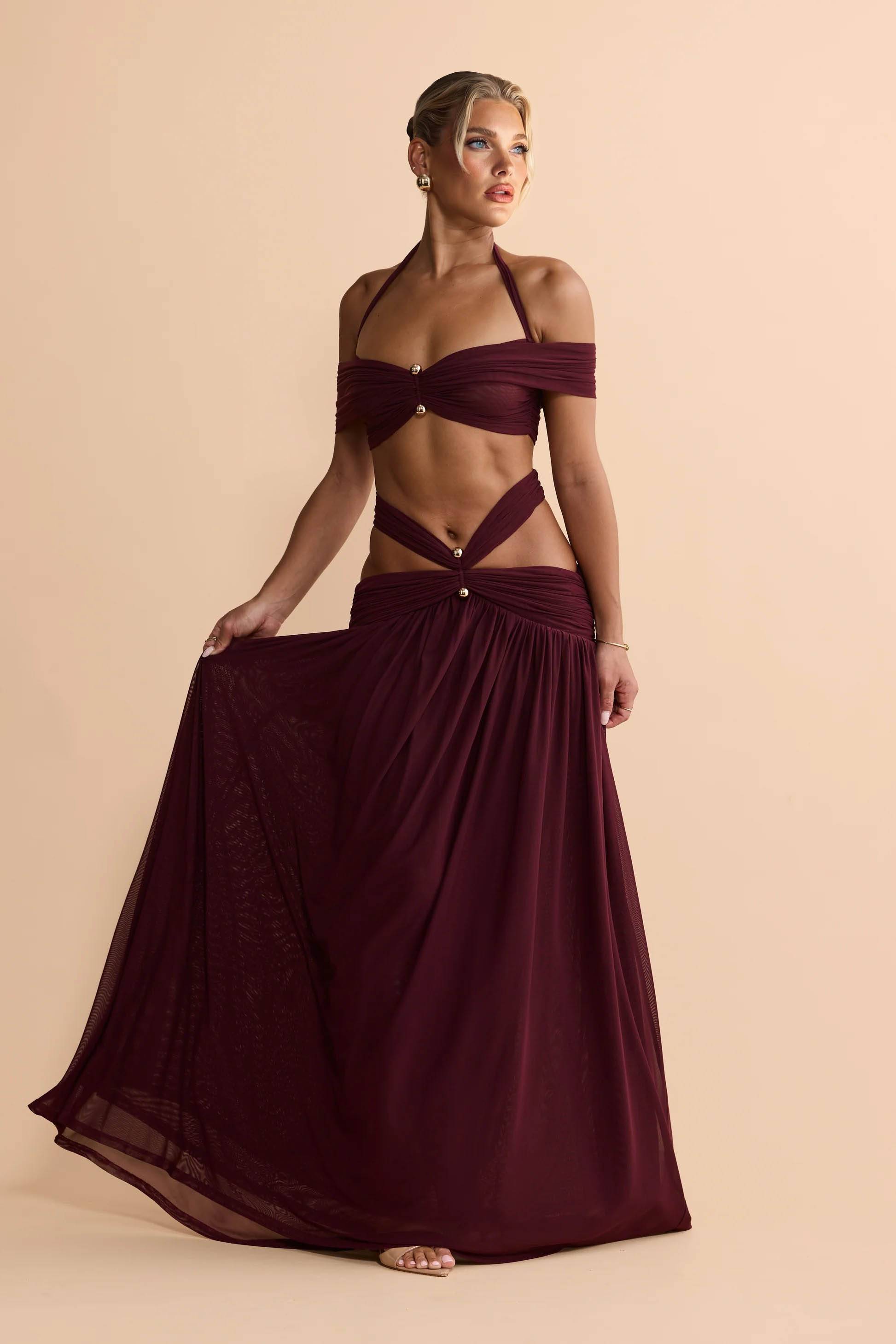 Strapless Top And Hollow Design Skirt Set