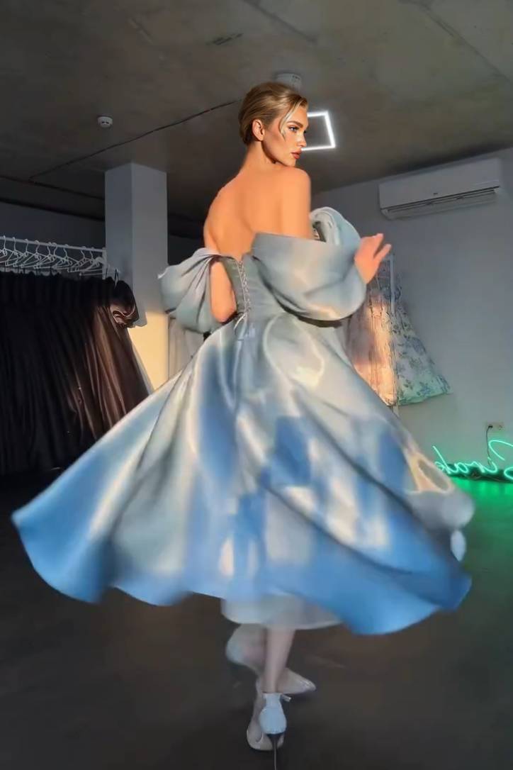 Elegant Off-shoulder A- Line Skirt Midi Dress