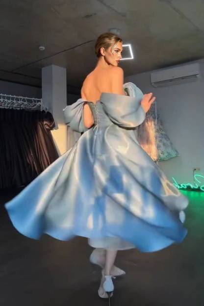 Elegant Off-shoulder A- Line Skirt Midi Dress