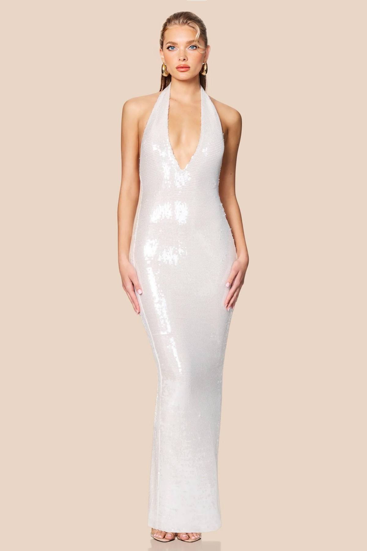 Halter-Neck Sequin Maxi Dress