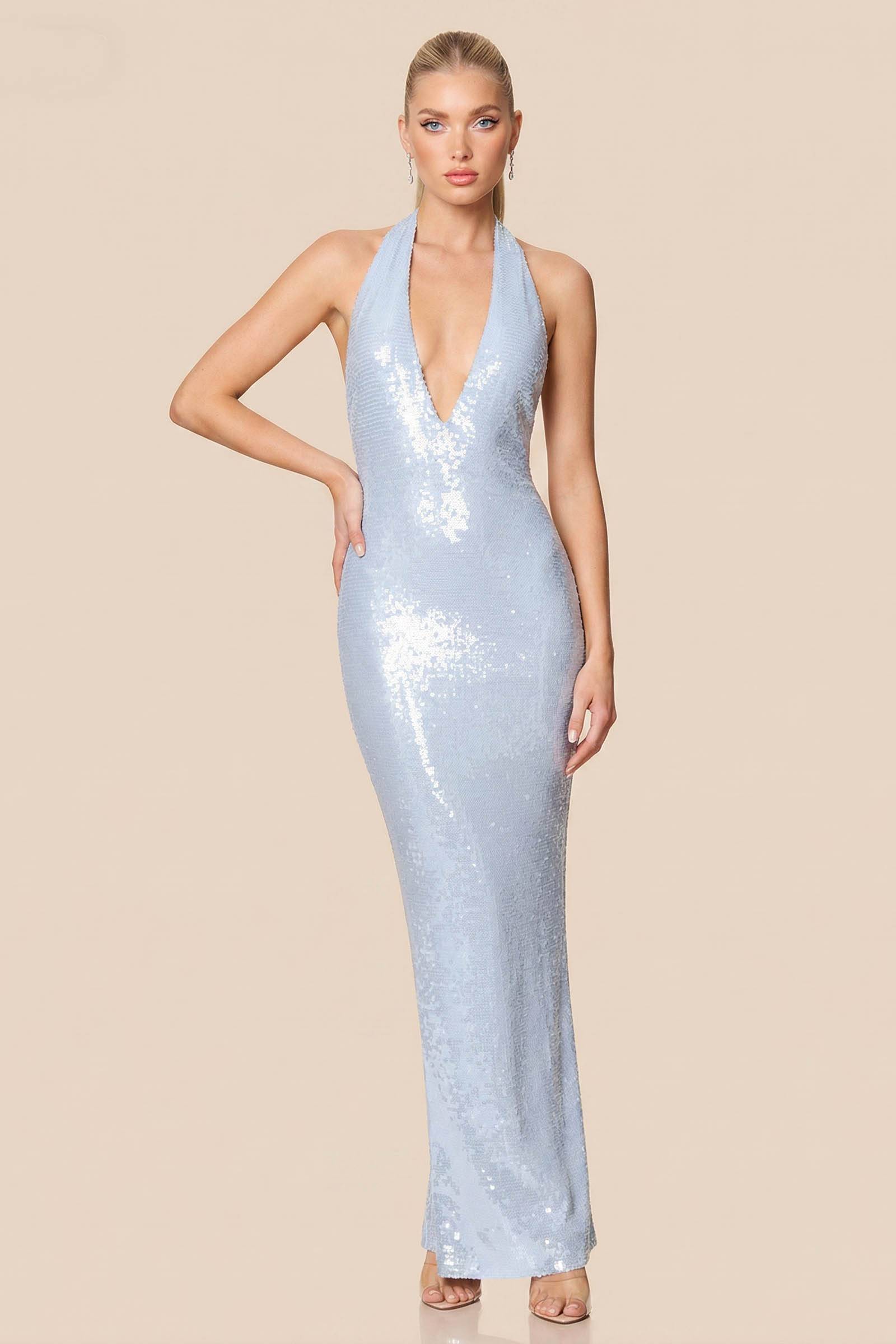 Halter-Neck Sequin Maxi Dress