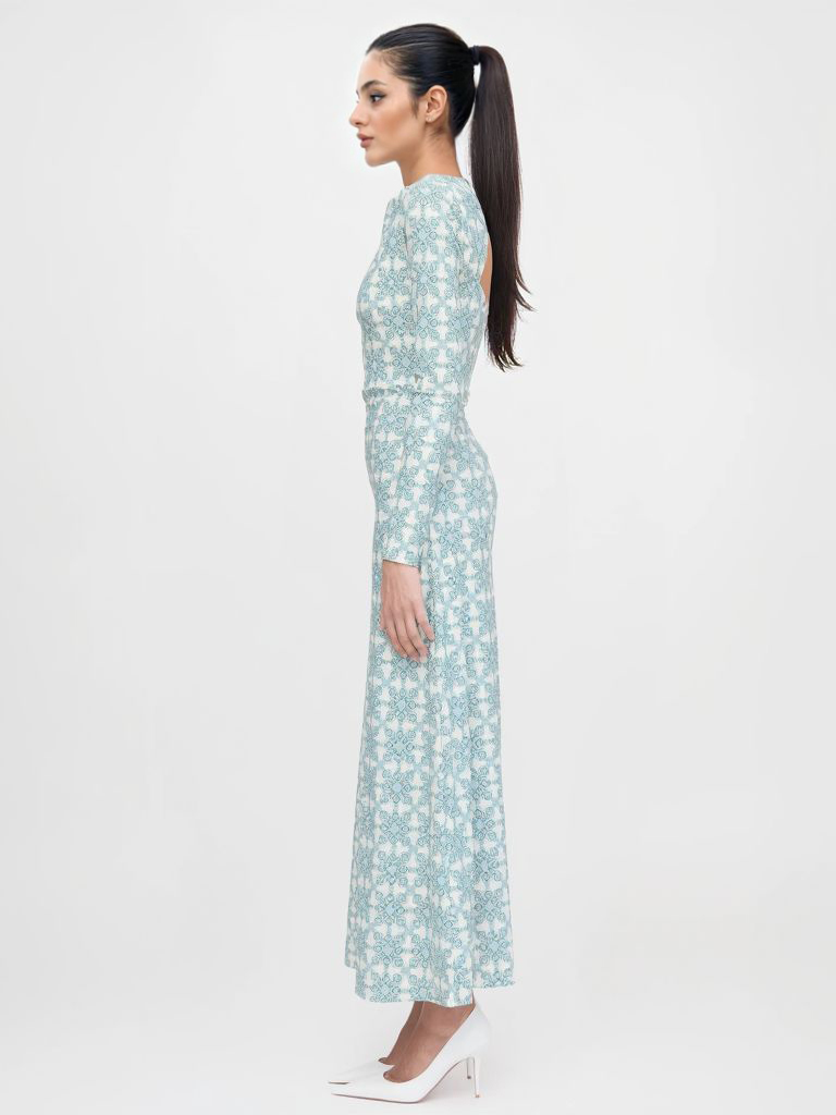 Simple Geometric Pattern Printed Slim-fit Maxi Dress