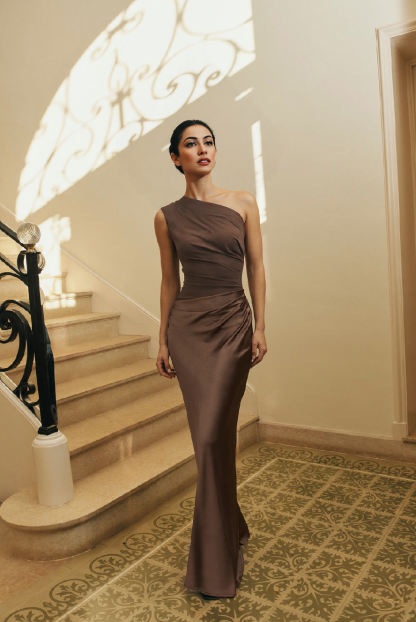 Elegant One Shoulder Neck Pleated Party Maxi Dress