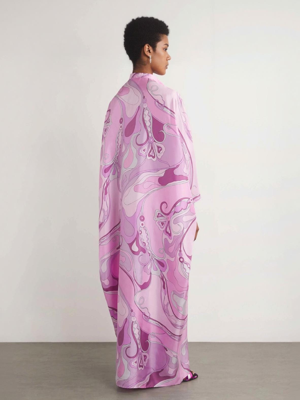 Retro Glam Pink Swirl Print Kaftan Maxi Dress