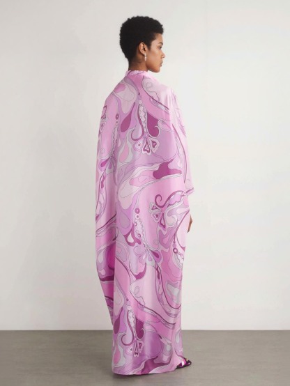 Retro Glam Pink Swirl Print Kaftan Maxi Dress