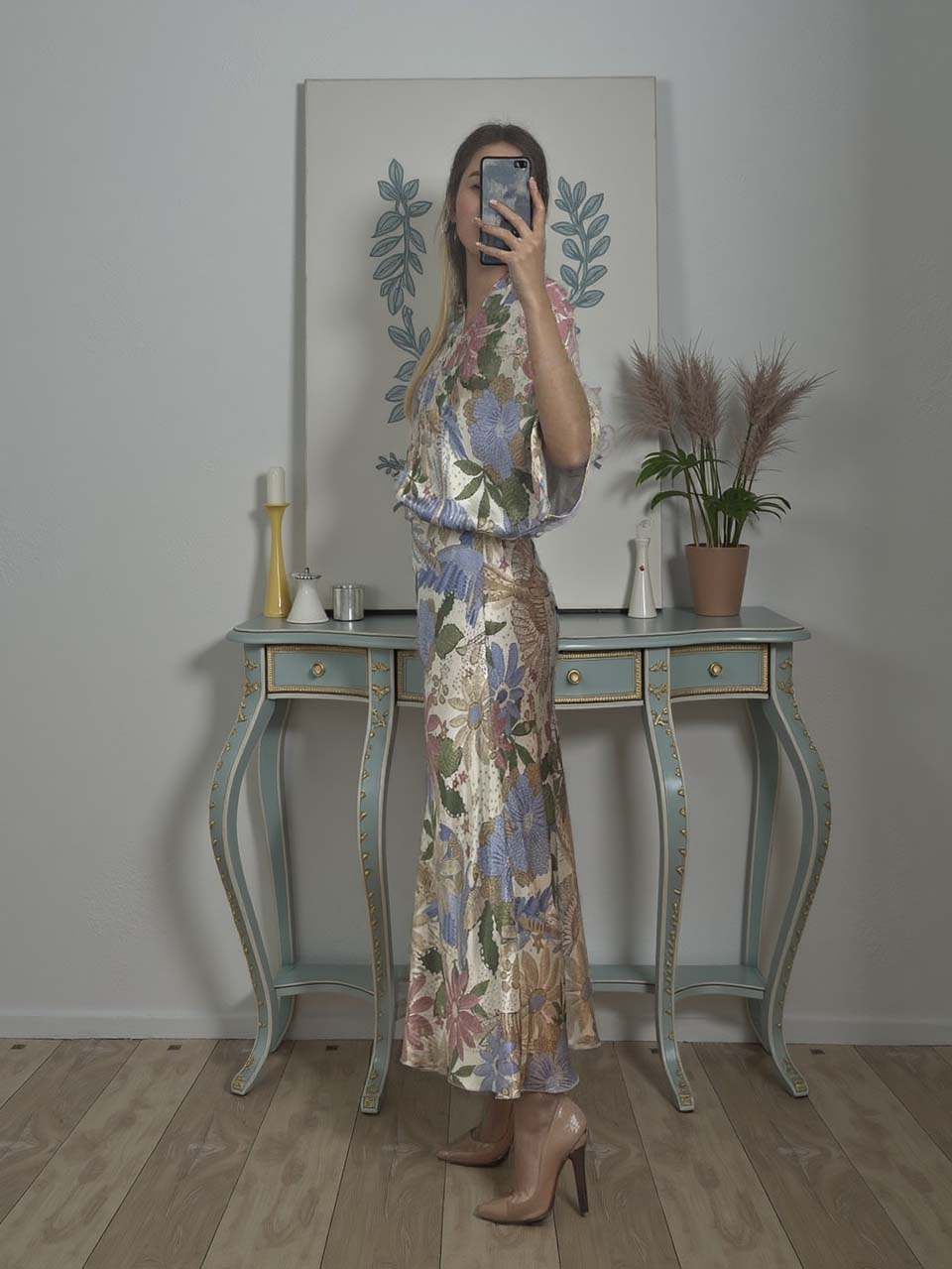 Exquisite Satin Floral Print Off-shoulder Shirt