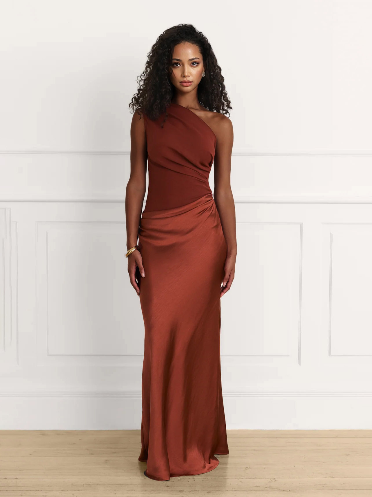 Elegant One Shoulder Neck Pleated Party Maxi Dress