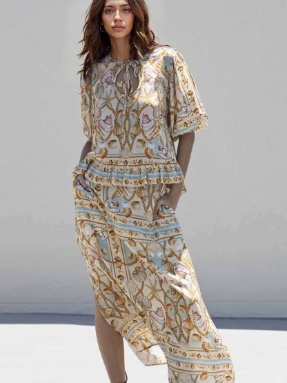 Exquisite Ocean Treasure Print Slit Skirt