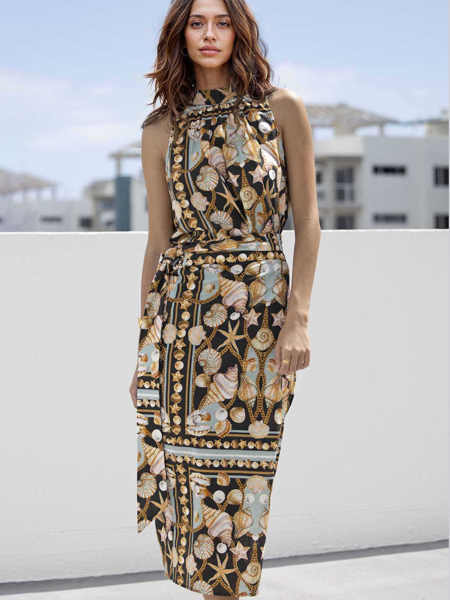 Exquisite Dark Treasure Print Midi Wrap Skirt