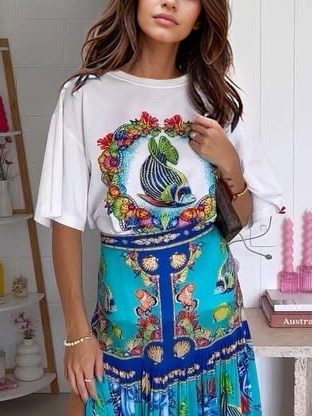 Vacation Leisure Deep Sea Fish Print Short Sleeve T-shirt