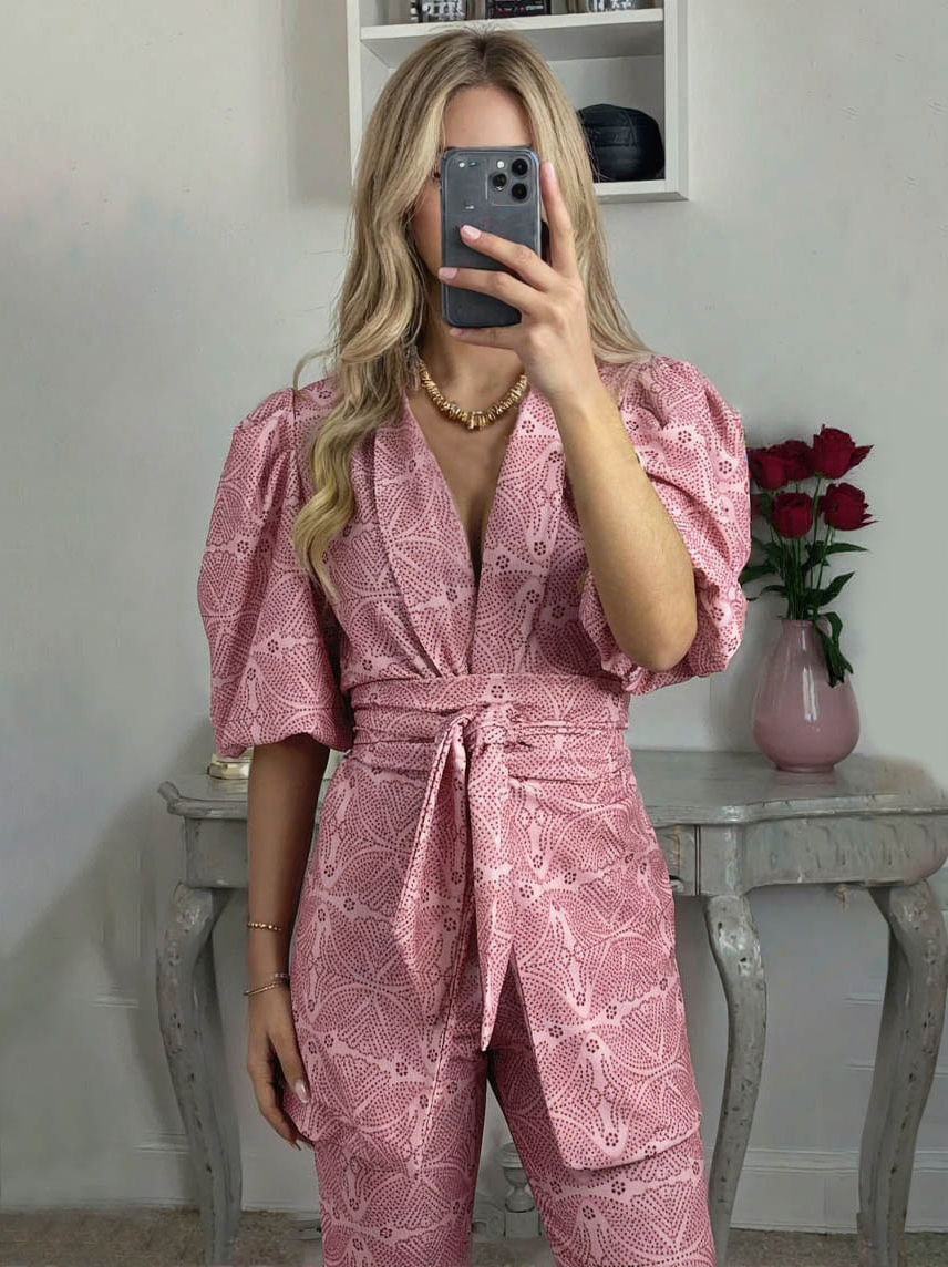 Casual Ethnic Style Printed Puff Sleeve Shirt