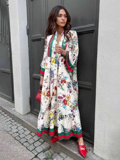 Resort Floral Print Bell Sleeve Maxi Dress