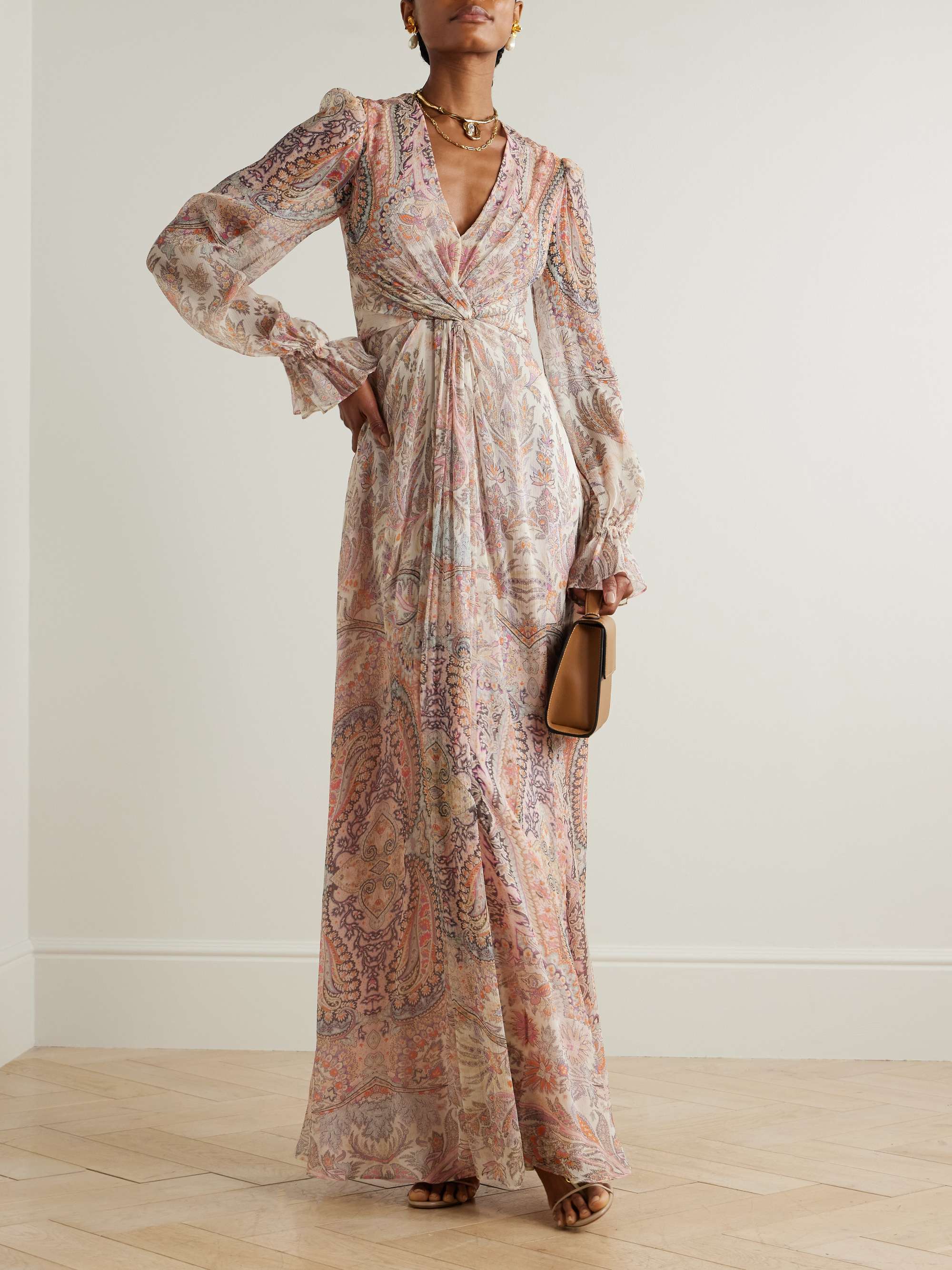 Exquisite Vintage Twist-front Paisley Print Maxi Dress