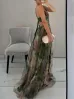 Elegant Painted Floral Print V-Neck A-Line Maxi Dress