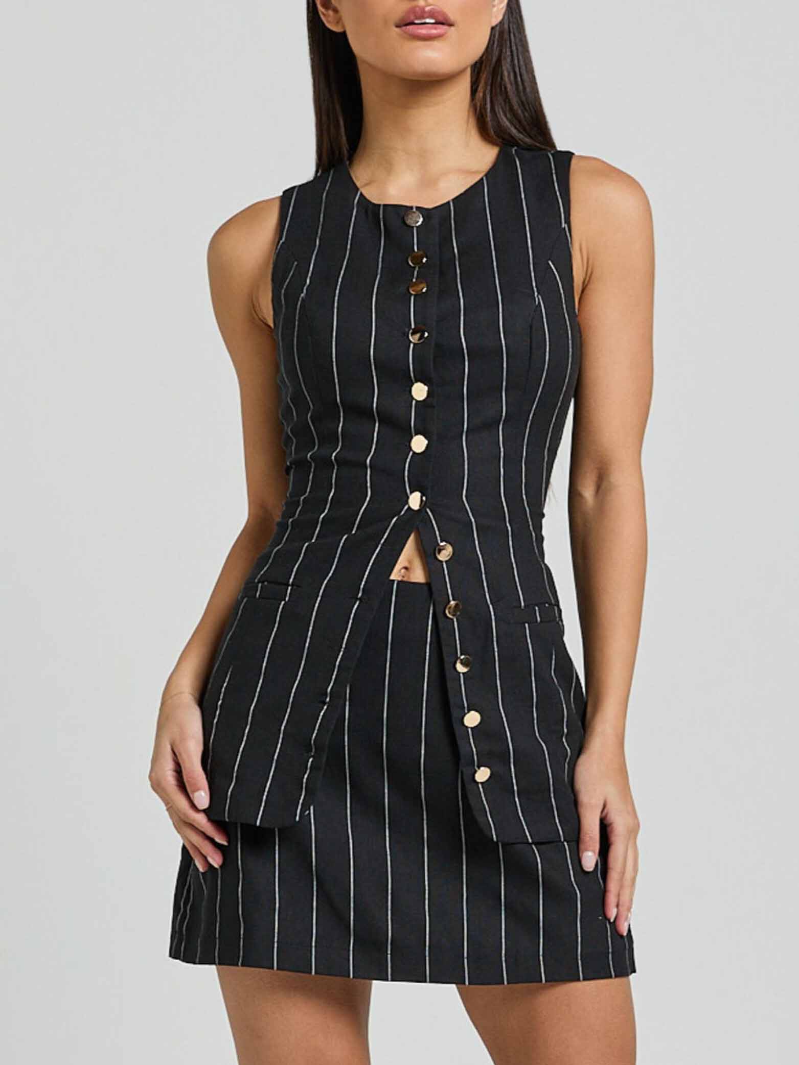 Versatile Striped Lace-Up Sleeveless Vest