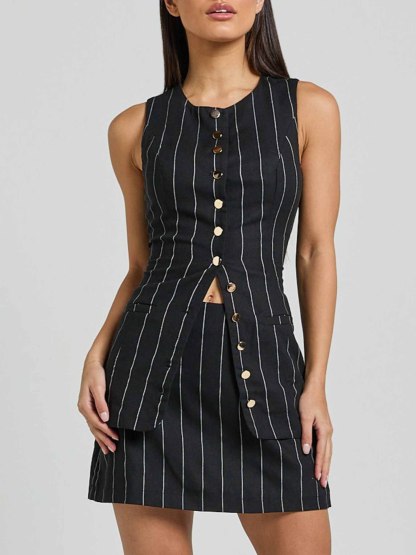 Versatile Striped Lace-Up Sleeveless Vest