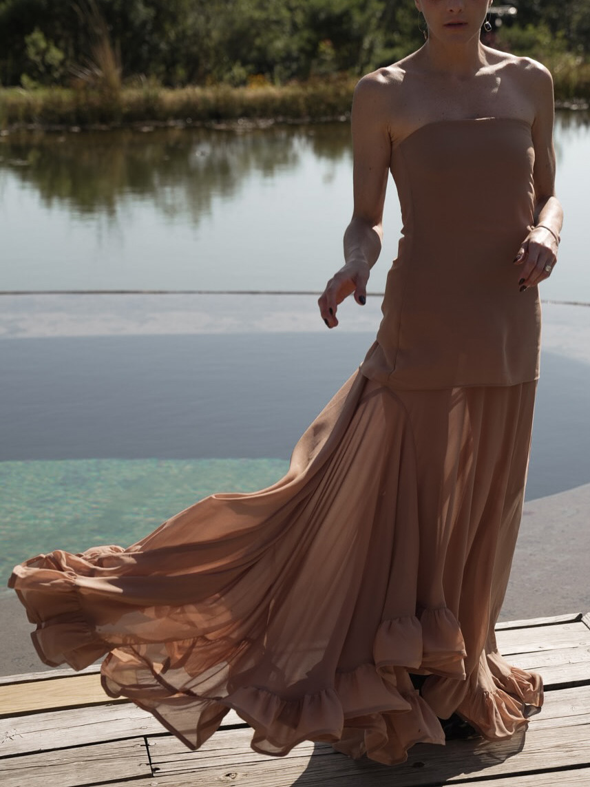 Elegant Fluffy Halter Ruffle Maxi Dress