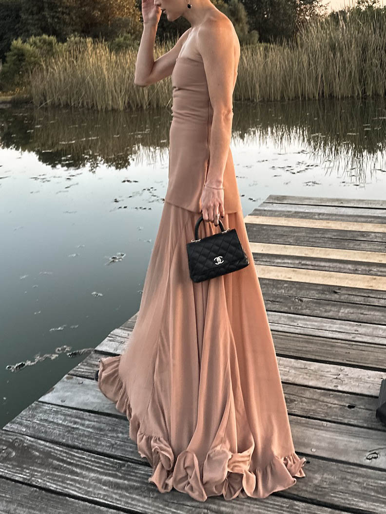 Elegant Fluffy Halter Ruffle Maxi Dress