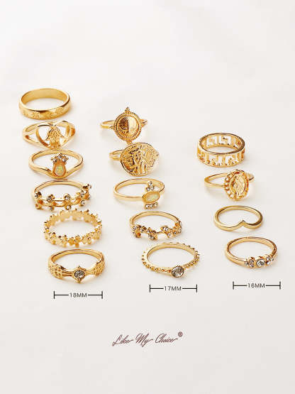 Crystal Geometric Boho Ring Set 15pcs