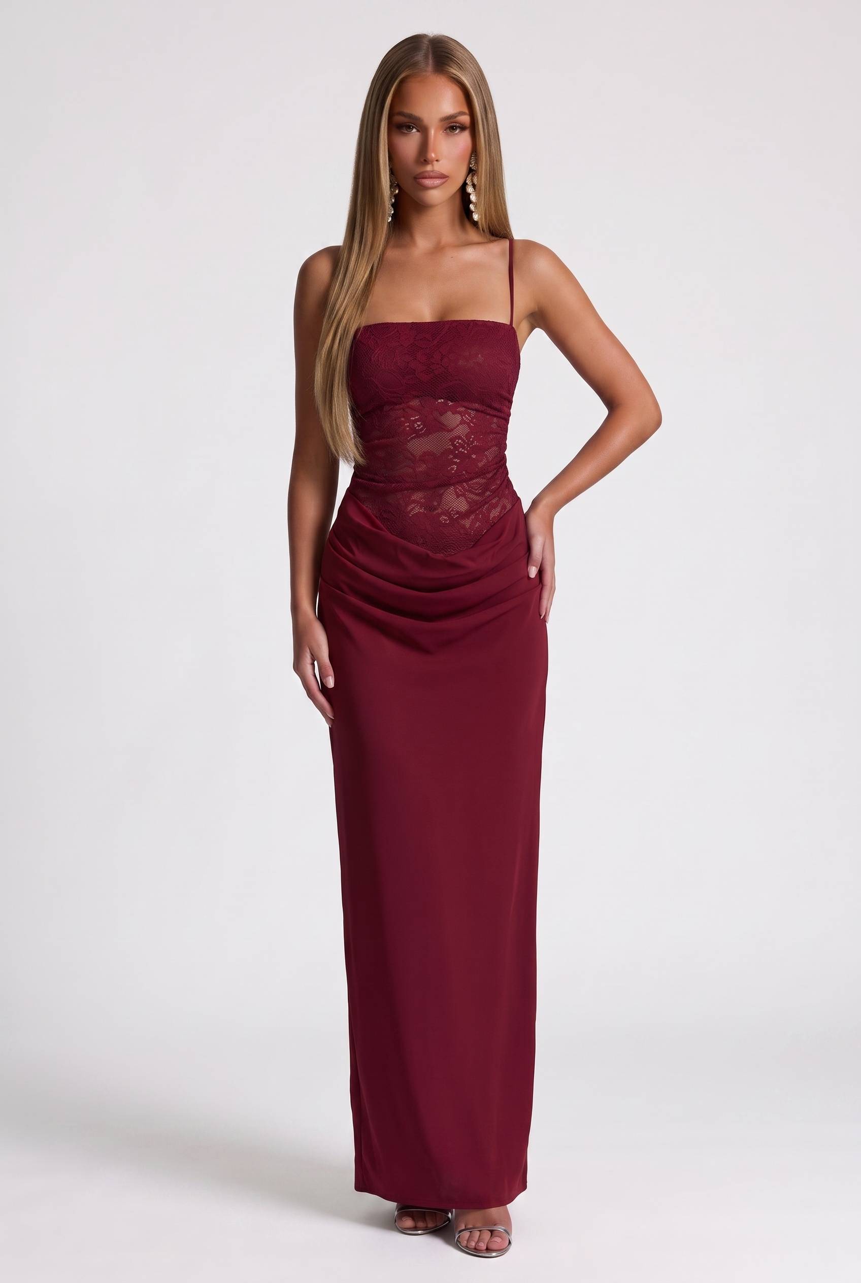 Lace Satin Spliced Long Dress