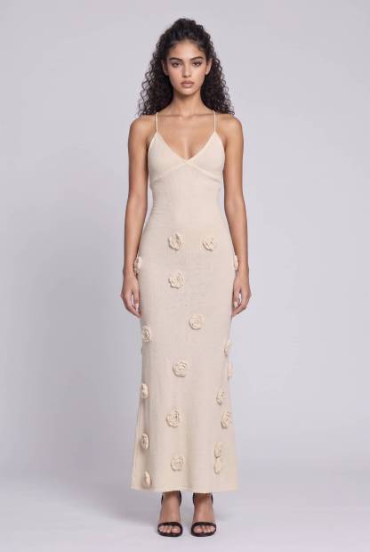 Knit Flower Strap Maxi Dress