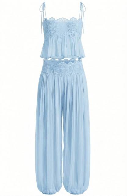 Boho Embroidered Pastel Pink Vacation Two-Piece Set