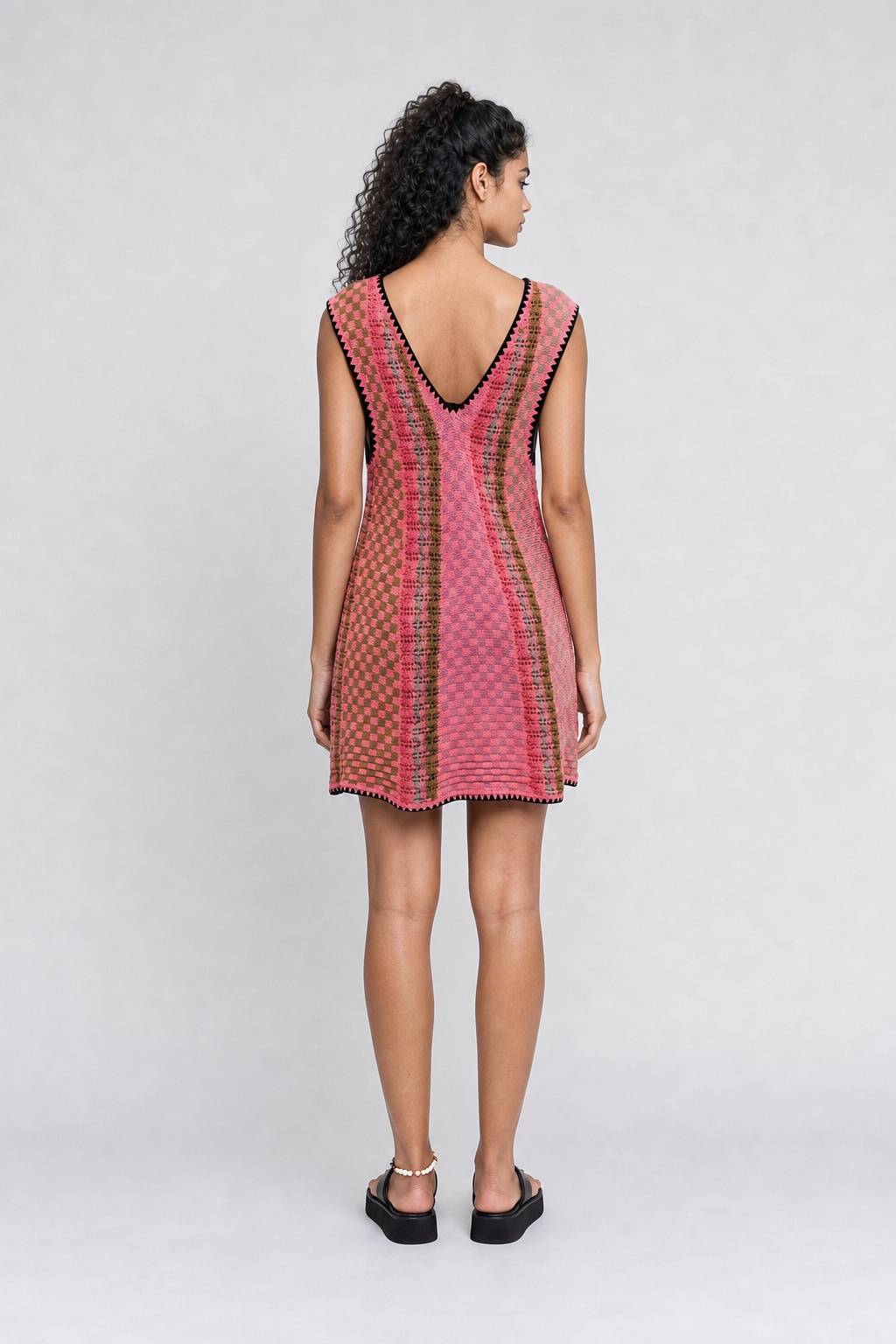 Colorful Gig Knit Sleeveless V-Neck Mini Dress