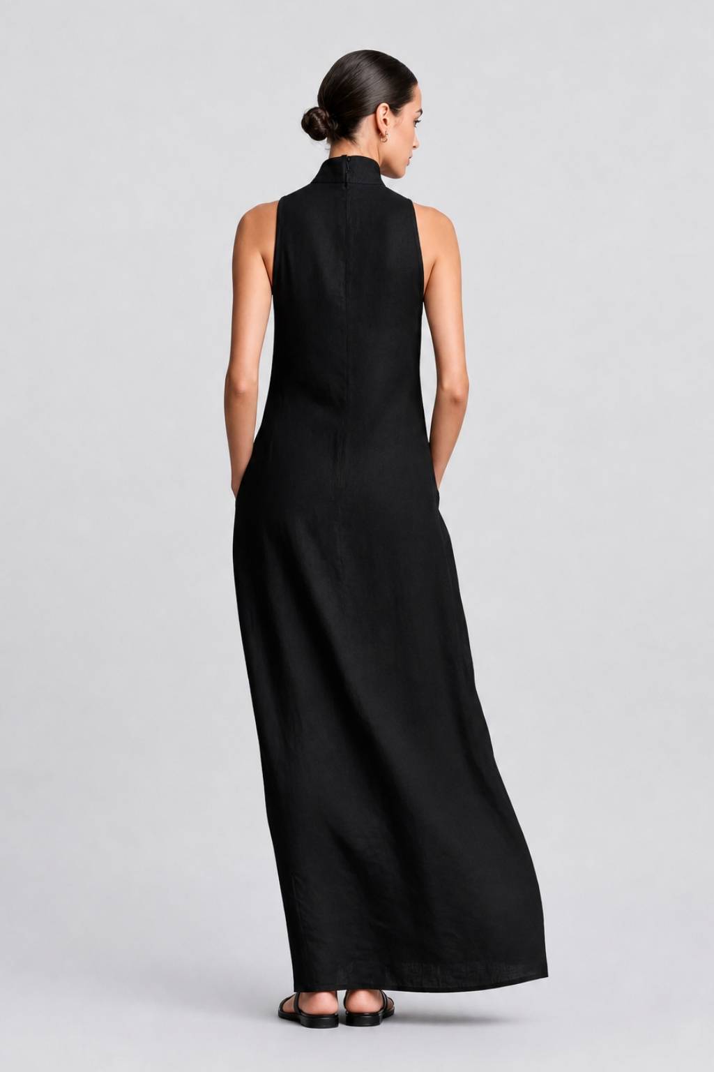 Linen-blend Turtleneck Long Dress Classic Minimalist Casual Dress