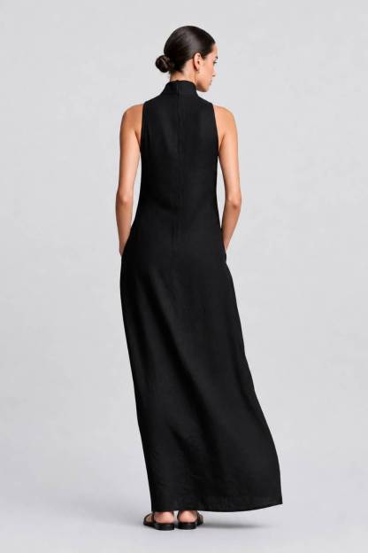 Linen-blend Turtleneck Long Dress Classic Minimalist Casual Dress