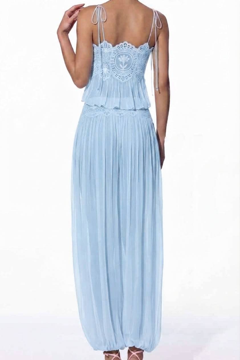 Boho Embroidered Pastel Pink Vacation Two-Piece Set