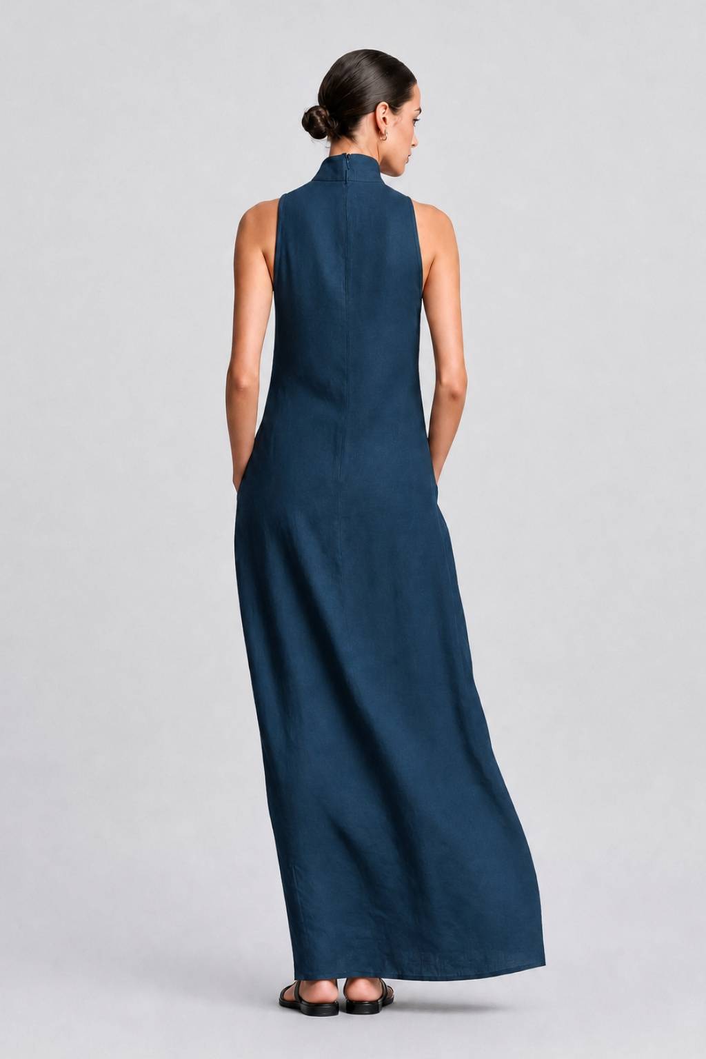 Linen-blend Turtleneck Long Dress Classic Minimalist Casual Dress