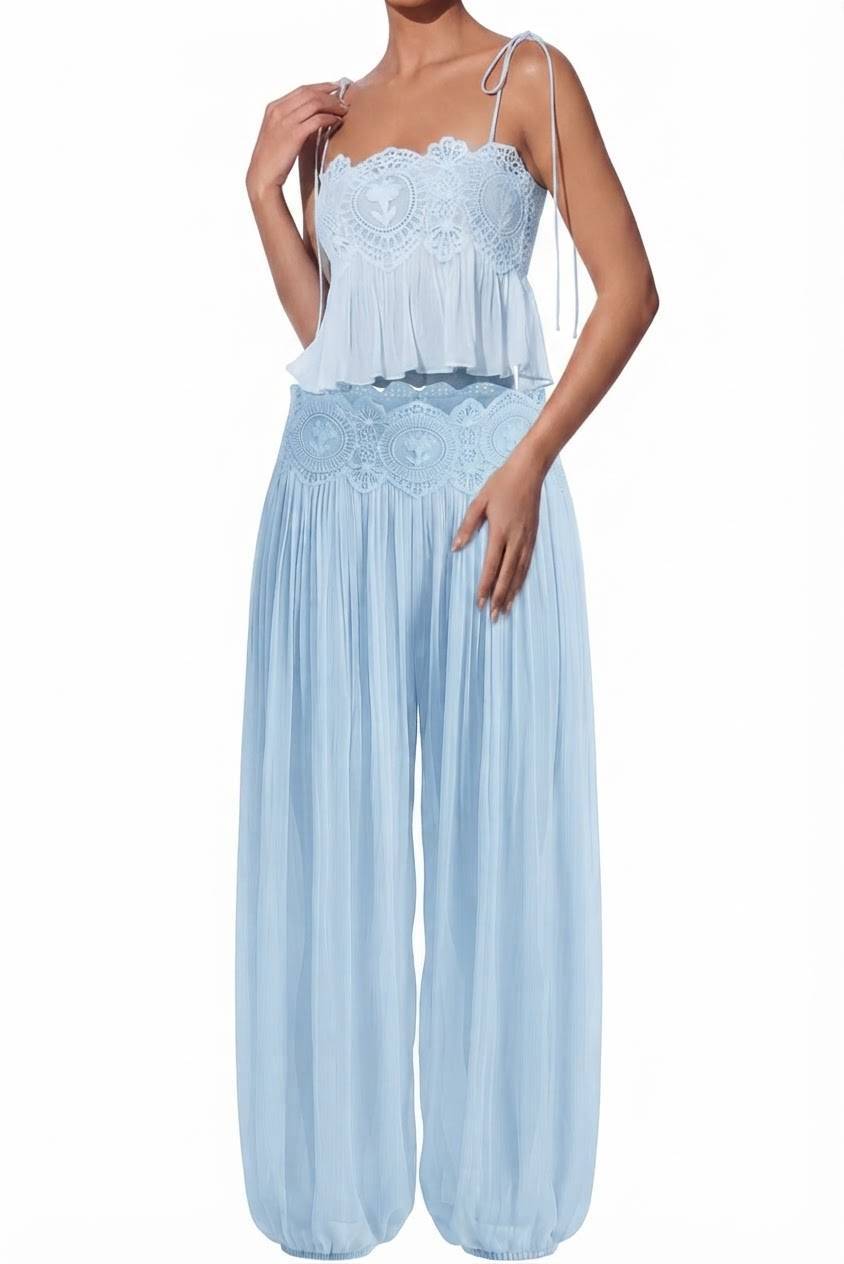 Boho Embroidered Pastel Pink Vacation Two-Piece Set
