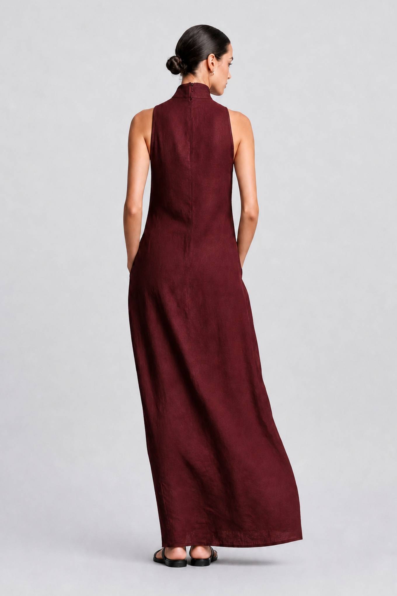 Linen-blend Turtleneck Long Dress Classic Minimalist Casual Dress
